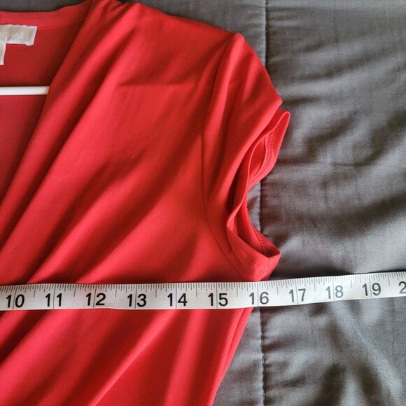 Michael Kors High-Low Faux-Wrap Dress True Red Size Medium Short Sleeve Nwt - Picture 6 of 10